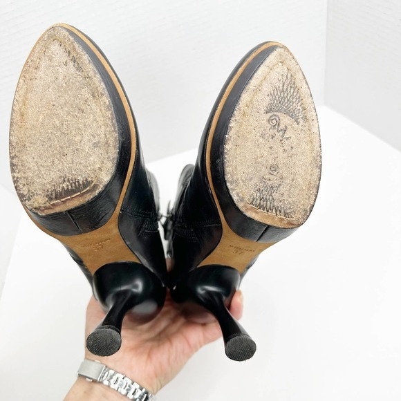 Modern Vintage Leather Lace Up Back Black Platform Bootie Ankle Boots 37 - 7 - Picture 4 of 12